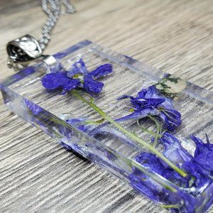 Dried Wildflower Chunky Pendant, Botanical Jewelry